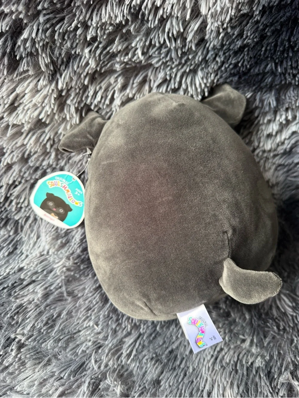 Squishmallows Bongo Gray Plush Dog Toy with Embroidered Bone